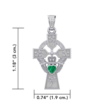 Claddagh Celtic Cross with Lucky Four Leaf Clover 14K White Gold Pendant WPD5359 - Jewelry